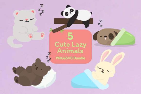 Adorable Sleeping Lazy Animals Clipart