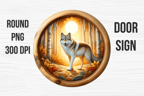 Autumn Forest Wolf Sunset Door Sign