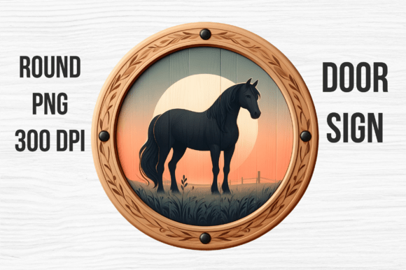 Black Horse Sunset Farm Door Sign Design