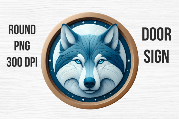 Blue Ice Wolf Face Portrait Door Sign