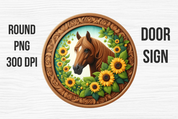 Brown Horse Sunflowers Door Sign