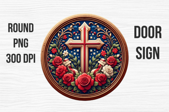 Christian Floral Cross Roses Door Sign