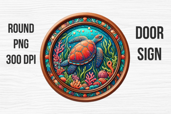Colorful Sea Turtle Coral Reef Door Sign