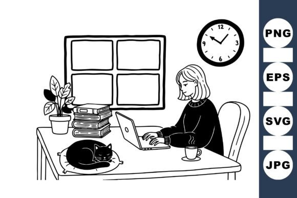 Cozy Home Office Line Art