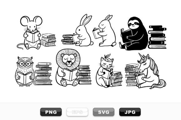 Cute Animal Reading Clipart Set