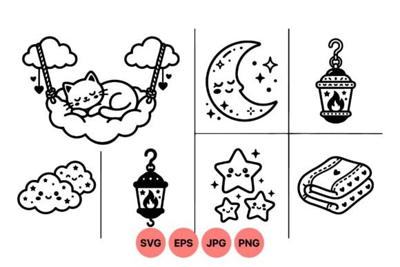 Cute Nighttime Sleepy Cat SVG