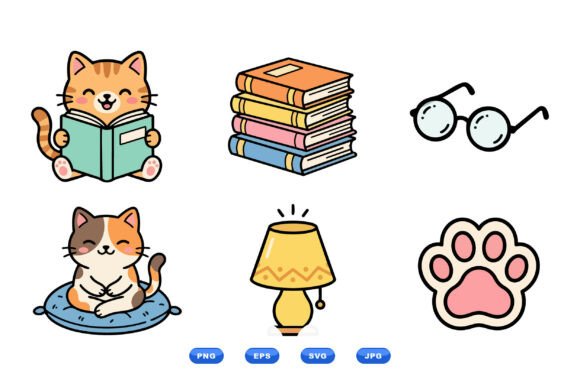Cute Reading Cat SVG Clipart