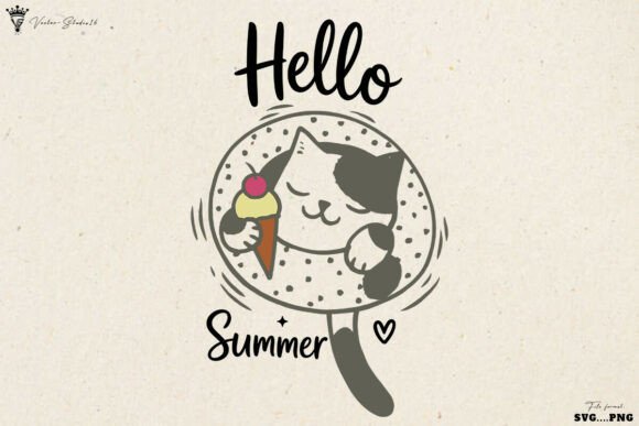Hello Summer Cat SVG PNG