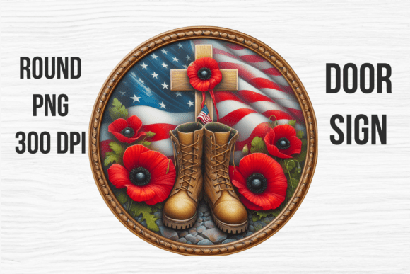 Military Veteran Poppy Boots Door Sign