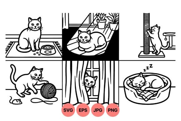 Playful Cat SVG Line Art Pack