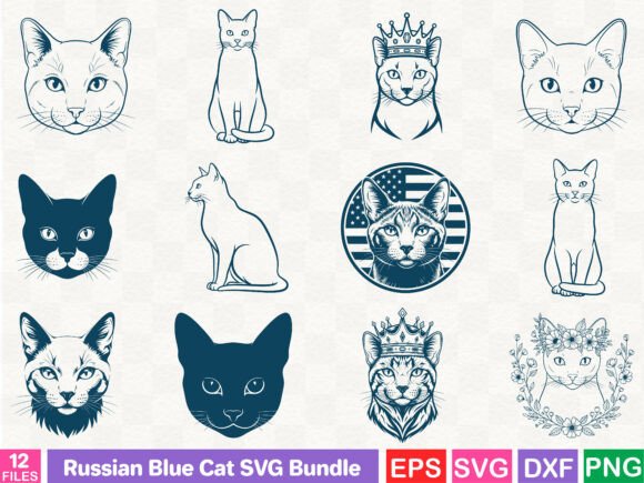 Russian Blue Cat SVG Bundle