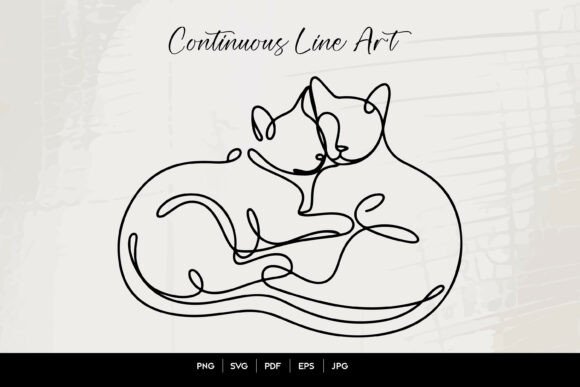 Two Cats Continuous Line Art