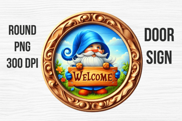 Welcome Gnome Blue Hat Door Sign