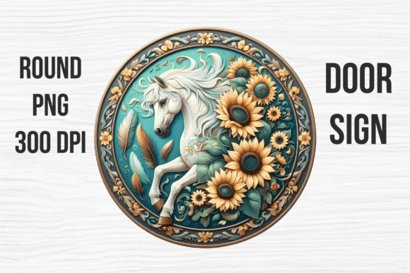 White Horse Sunflower Door Sign