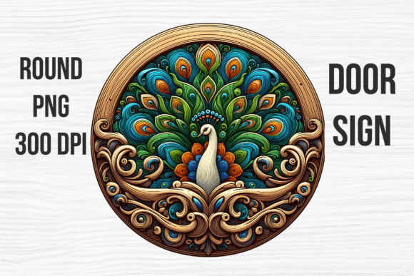 White Peacock Floral Door Sign Design