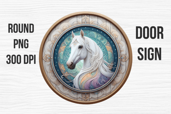 White Unicorn Fantasy Horse Door Sign
