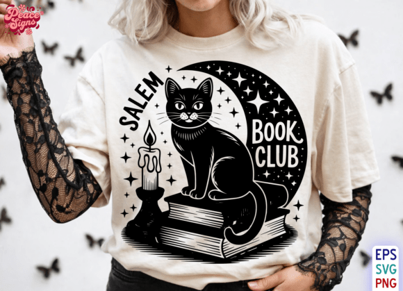 Witchy Salem Book Club Cat SVG, PNG
